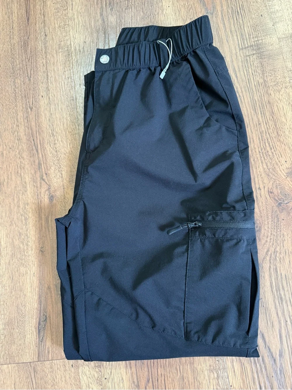 OUTDOORSPORTS Unisex Adult Black Cargo Pants L Regular Nylon Elastic Waist